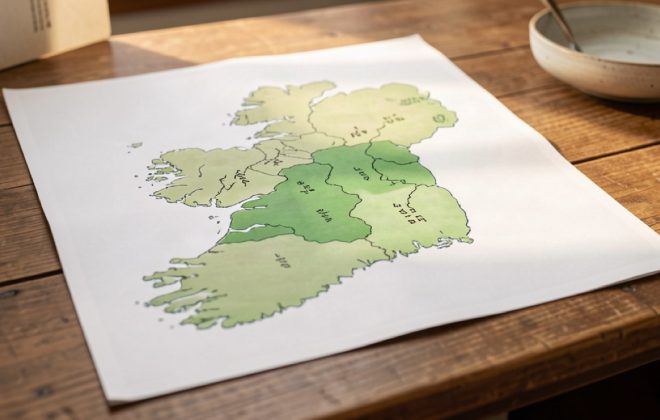 Map of Ireland with the three Gaeltacht regions highlighted in soft tones